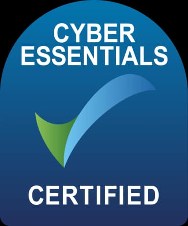Cyber Essentials Certified logo with a blue and green checkmark on a blue background